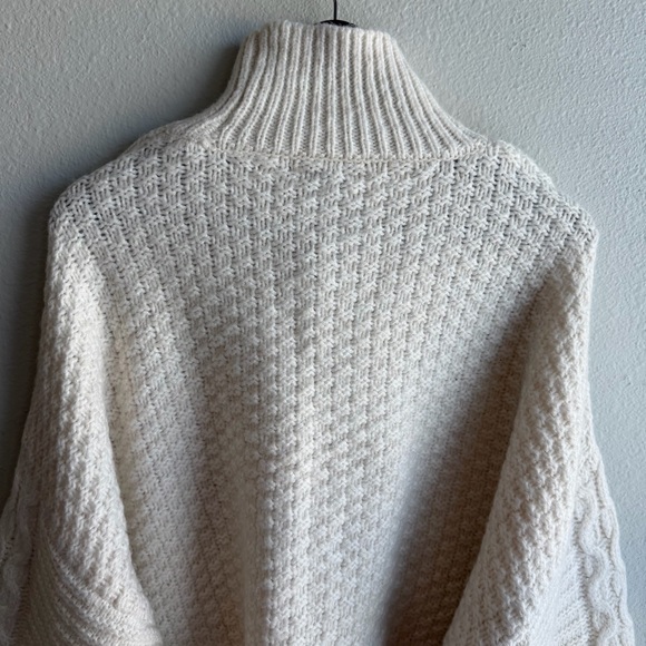 Topshop Cream Chunky Cable Balloon Long Sleeve Boho Cozy Knit Sweater  Size 14 - Picture 5 of 12